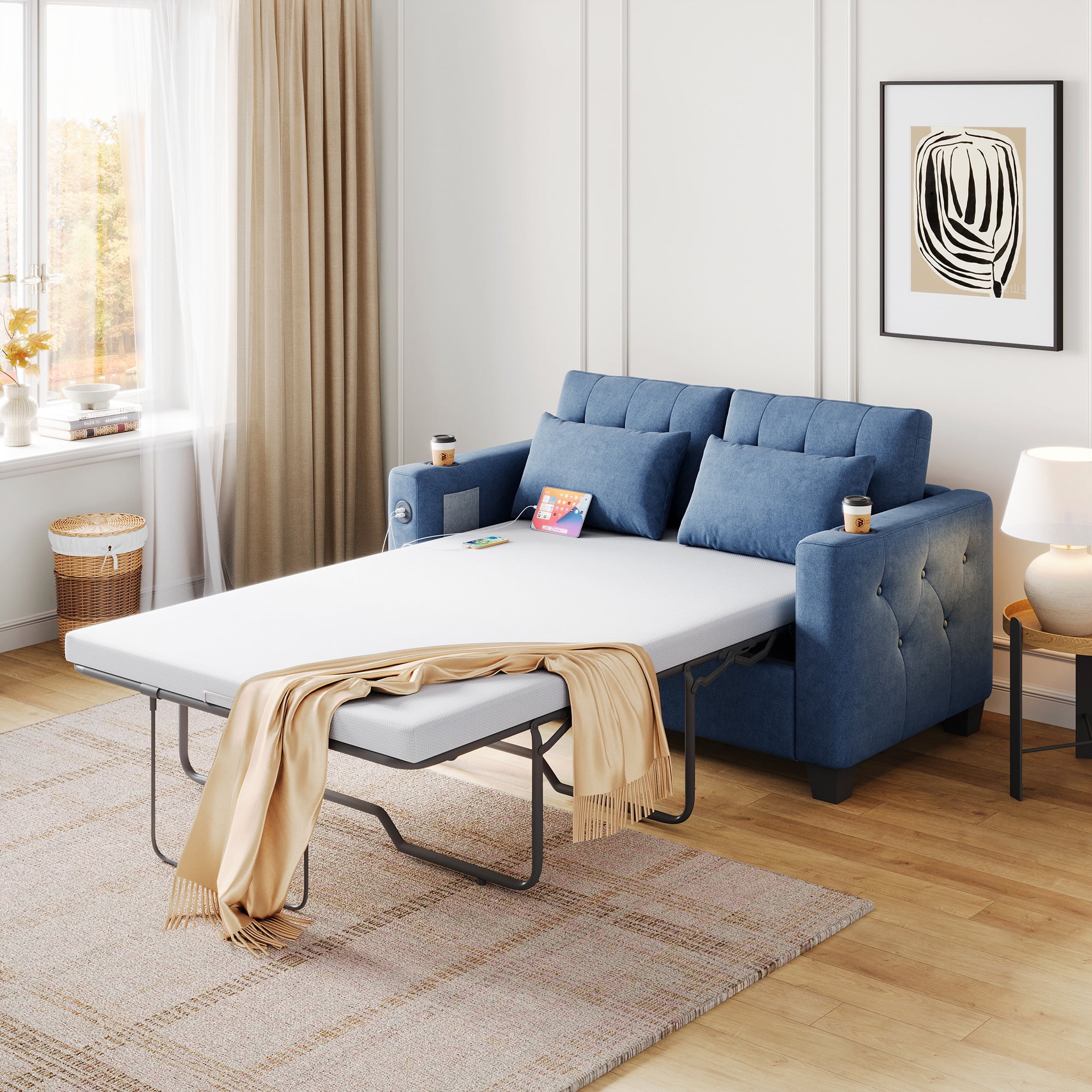 Linsy Home Convertible Sofa Bed with Pull Out Bed, Loveseat Sleeper