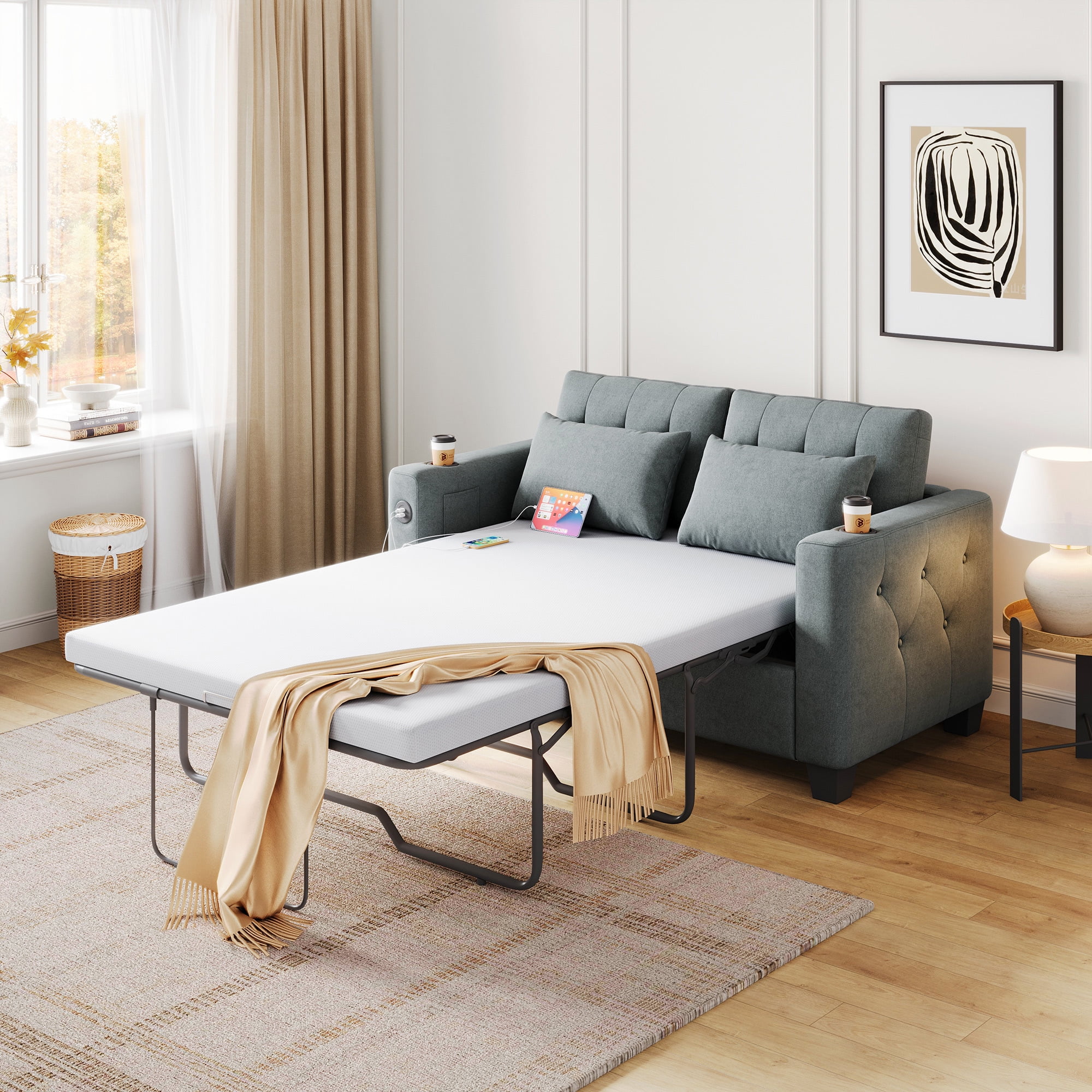 Linsy Home Convertible Sofa Bed with Pull Out Bed, Loveseat Sleeper