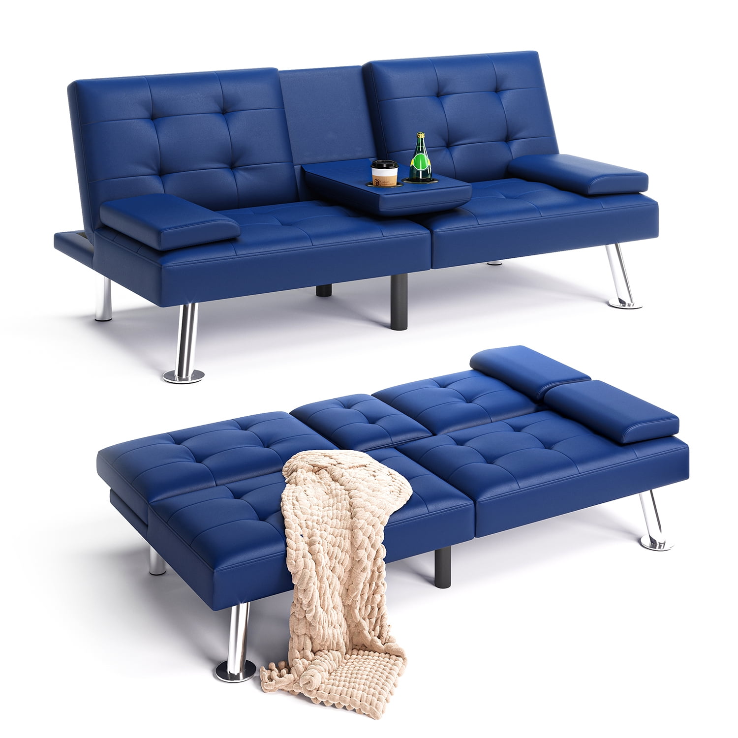 Blue leather futon deals