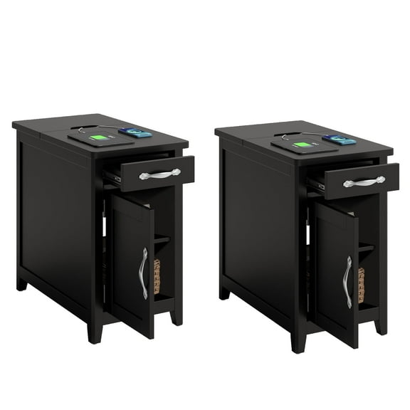 Linsy Home Farmhouse End Tables for Living Room Set of 2, Black