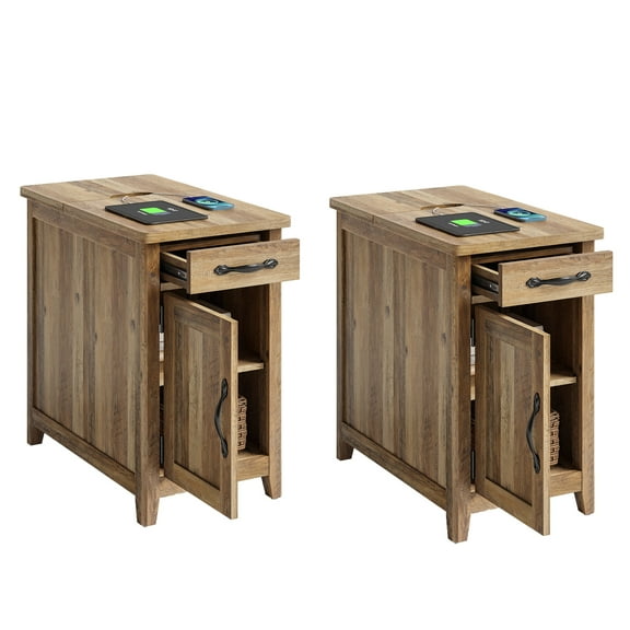 Linsy Home Farmhouse End Tables for Living Room Set of 2, Brown