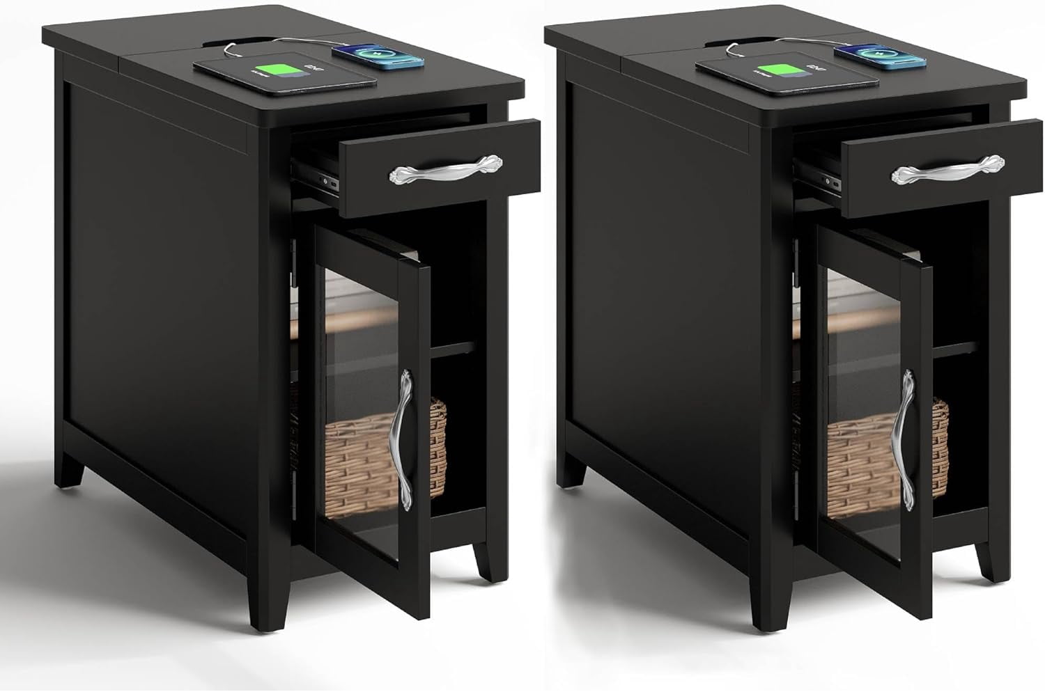 Linsy Home Farmhouse Nightstands for Bedroom Set of 2, End Tables with Usb Ports and Outlets, Black
