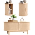 thumbnail image 1 of Linsy Home Fluted Coffee Table Sets 3 Pieces, Wood Living Room Table Set Include 40" Coffee Table, Fluted End Table Set of 2, Oak, 1 of 9