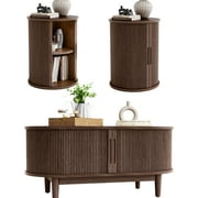 Linsy Home Fluted Coffee Table Sets 3 Pieces, Wood Living Room Table Set Include 40" Coffee Table, Fluted End Table Set of 2, Walnut