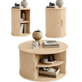 thumbnail image 1 of Linsy Home Fluted Coffee Table Sets 3 Pieces, Wood Living Room Table Set Include Coffee Table Round with Large Storage, Fluted End Table Set of 2, Oak, 1 of 9