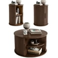 thumbnail image 1 of Linsy Home Fluted Coffee Table Sets 3 Pieces, Wood Living Room Table Set Include Coffee Table Round with Large Storage, Fluted End Table Set of 2, Walnut, 1 of 9