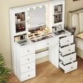 thumbnail image 1 of Linsy Home Large 47.2" Makeup Vanity With Mirror And 11 Lights, Glass Top Vanity Desk with 9 Drawers & 2 Adjustable Cabinets, Dressing Table with Charging Station & Hair Dryer Rack For Bedroom, White, 1 of 9