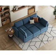 Linsy Home Modular Convertible Sleeper Sofa Bed with Storage Ottomans, Modular Sectional Couch Sofa,Blue