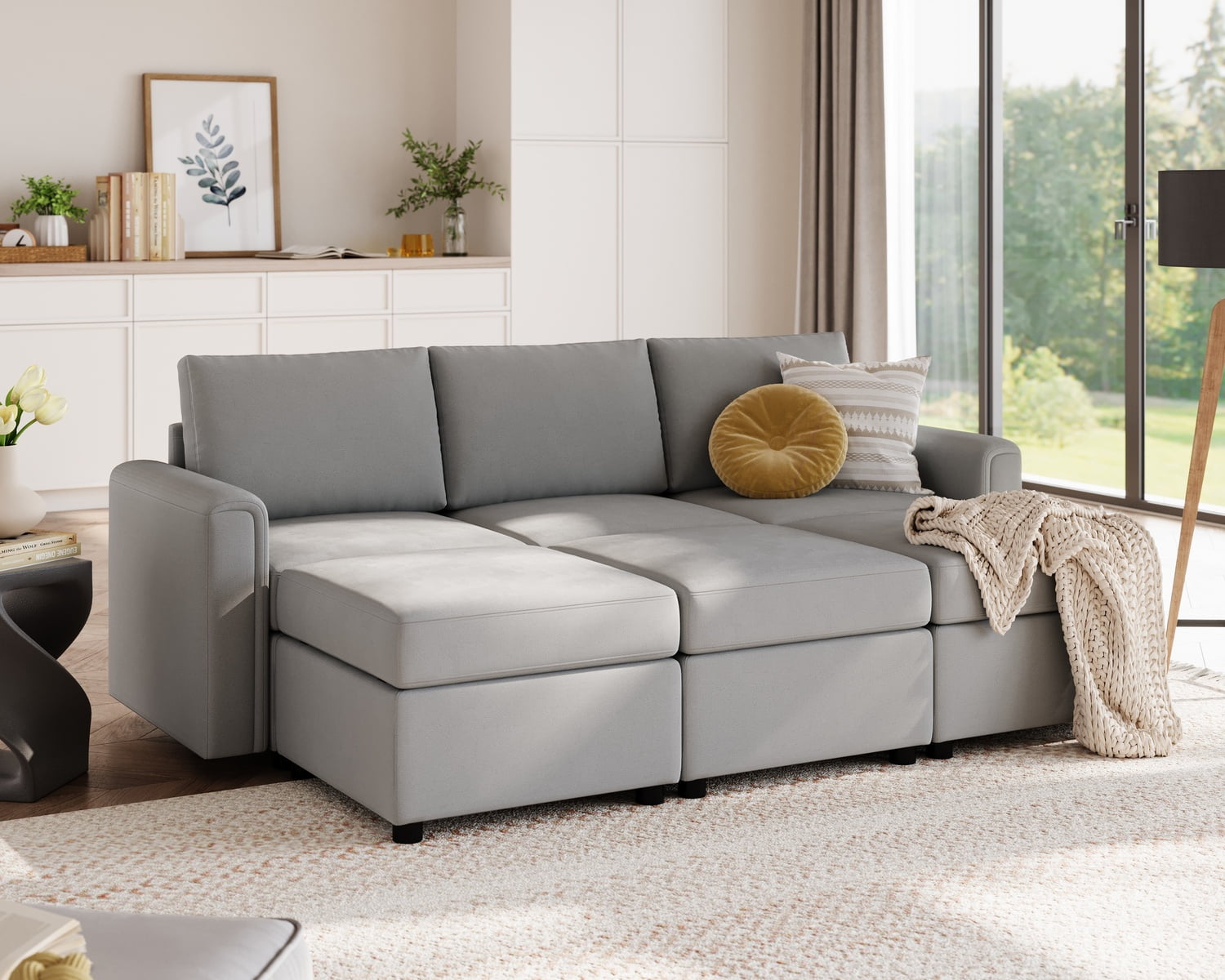 Linsy Home Modular Convertible Sleeper Sofa Bed with Storage Ottomans ...