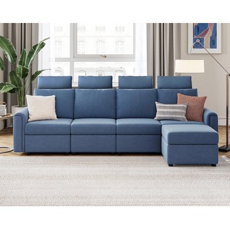 LINSY HOME Upgraded High Back Modular Sectional Sofa with Storage, 5 Seat Sectional Couch for Living Room, L Shaped Sofa with Reversible Chaises, Blue