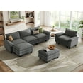 thumbnail image 1 of Linsy Home Oversized 4-Piece Sofa Set for Living Room, Comfy Corduroy Living Room Furniture Set Include Sectional Couch, Accent Chair and 2 Movable Ottomans, Grey, 1 of 10