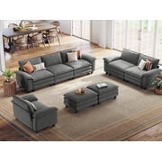 Linsy Home Oversized 5-Piece Sofa Set for Living Room, Comfy Corduroy Living Room Furniture Set Include Sectional Couch, Loveseat, Accent Chair and 2 Movable Ottomans, Grey