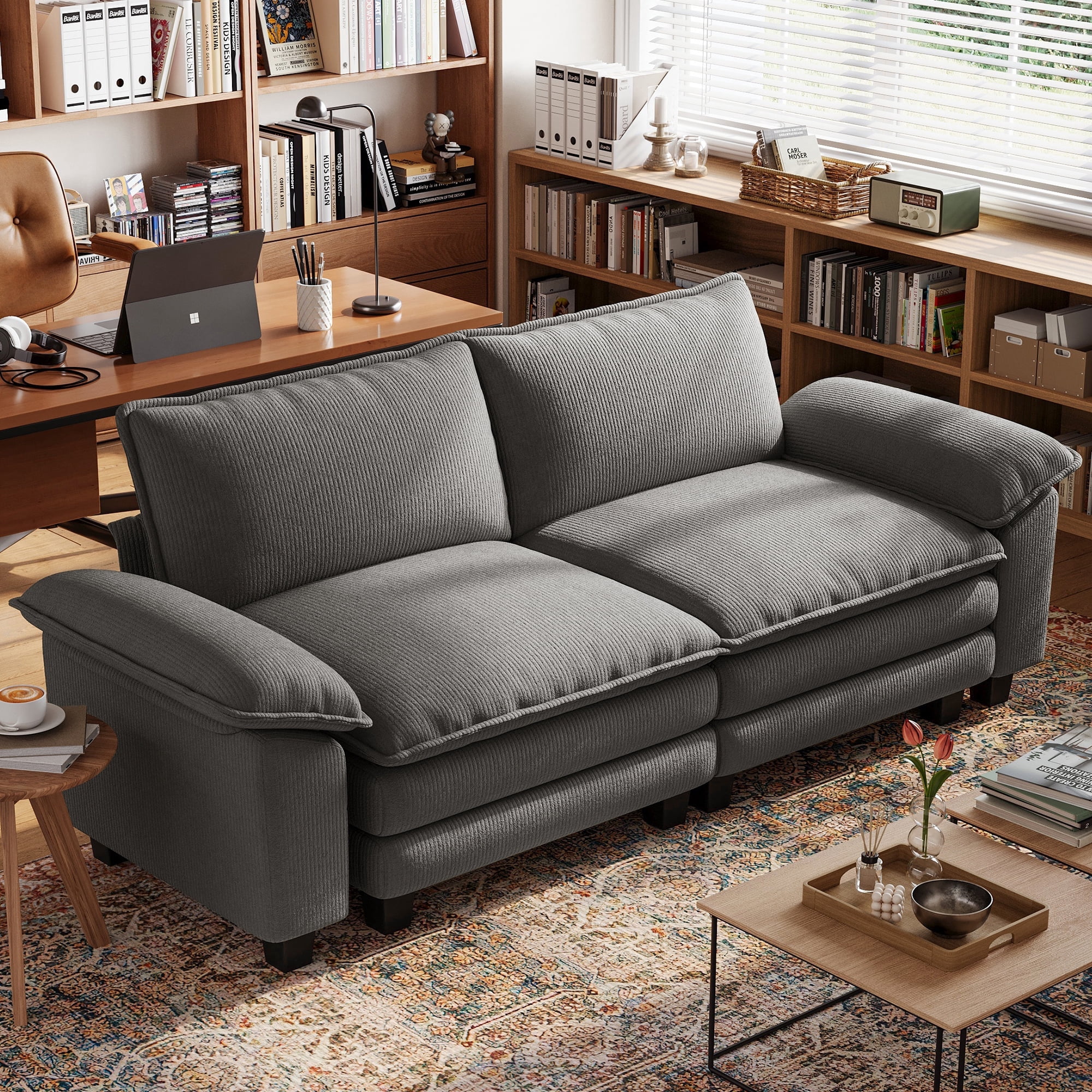 Linsy Home Oversized Corduroy 90" W Loveseat Sofa Couch for Living Room, Bedroom, Apartment and Office, Grey