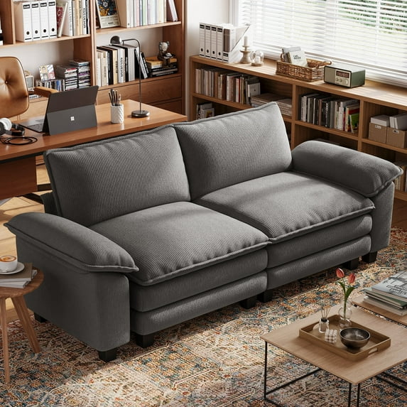 Linsy Home Oversized Corduroy 90" W Loveseat Sofa Couch for Living Room, Bedroom, Apartment and Office, Grey