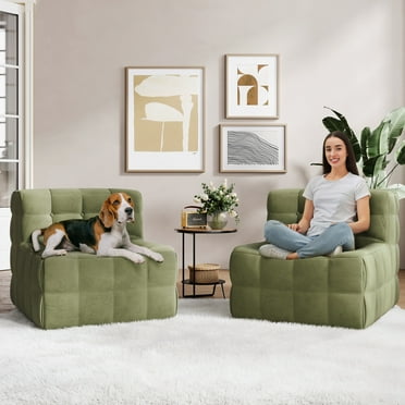 Linsy Home Oversized Corduroy Bean Bag Chair, Floor Sofa Couch Chair for Adults and Kids, No Assembly Required, Green