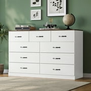 Linsy Home Oversized Dressers for Bedroom, Modern Wide Chest of 9 Drawers, White