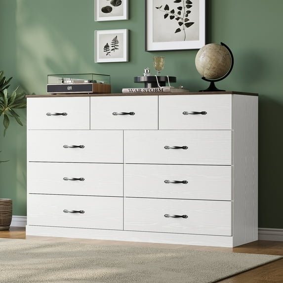 Linsy Home Oversized Dressers for Bedroom, Modern Wide Chest of 9 Drawers, White
