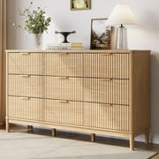 Linsy Home Oversized Fluted Dressers for Bedroom, Wide Chest of 9 Drawers, Oak