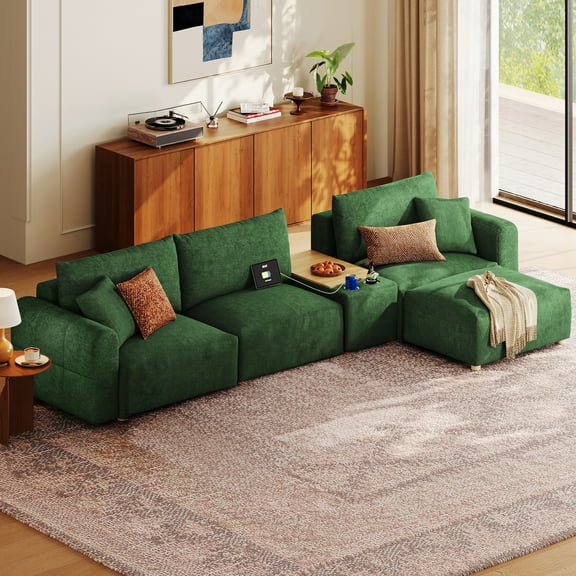 Linsy Home Oversized Modular Cloud Sectional Sofa, 146" 4 Seat L-Shaped Couches and Sofas with Versatile Console, Green