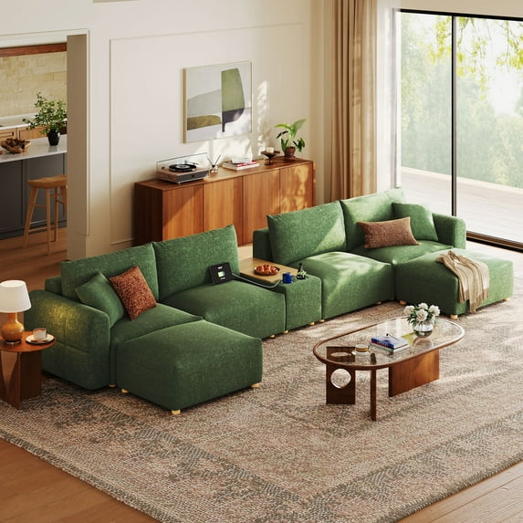Linsy Home Oversized Modular Cloud Sectional Sofa, 183" 6 Seat U-Shaped Couches and Sofas with Versatile Console, Green