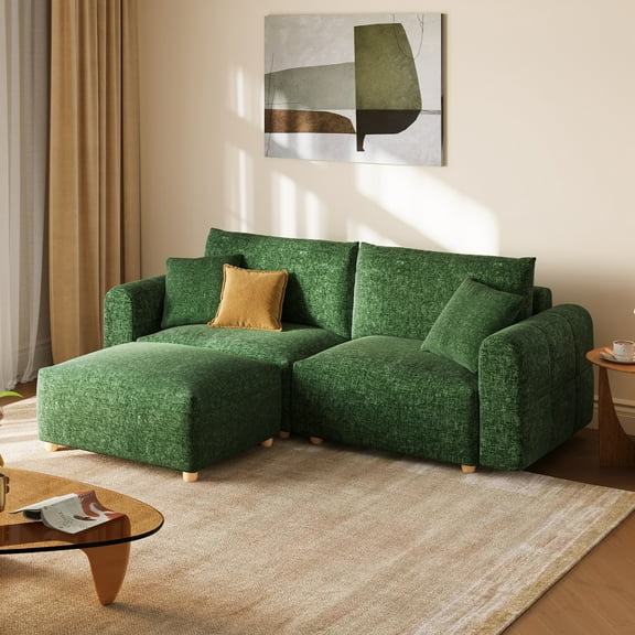Linsy Home Oversized Modular Cloud Sectional Sofa, 91" 2 Seat Couches and Sofas with Movable Ottoman, Green