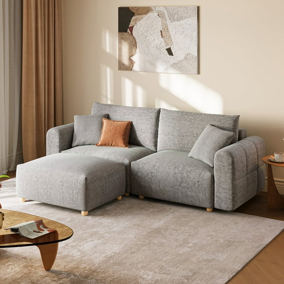 Linsy Home Oversized Modular Cloud Sectional Sofa, 91" 2 Seat Couches and Sofas with Movable Ottoman, Grey