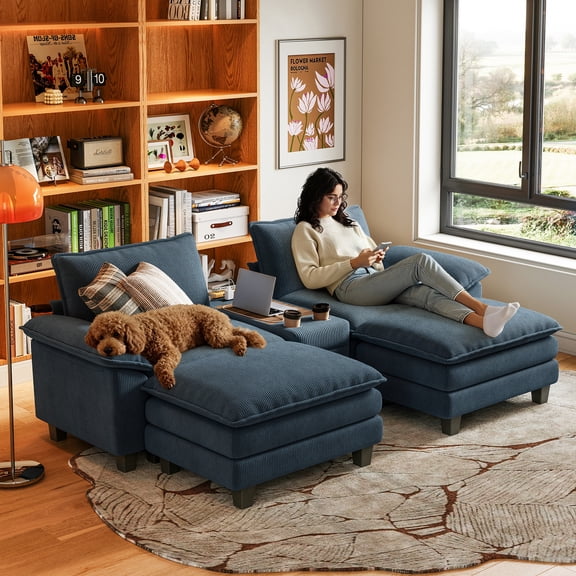 Linsy Home Oversized Modular Cloud Sectional Sofa with 2 Ottomans, 4 Seat Couches and Sofas Sectional with Versatile Console, Blue