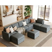 Linsy Home Oversized Modular Couch, Sectional Sofa with Storage Ottomans, Couch with Reversible Chaises, Dark Gray