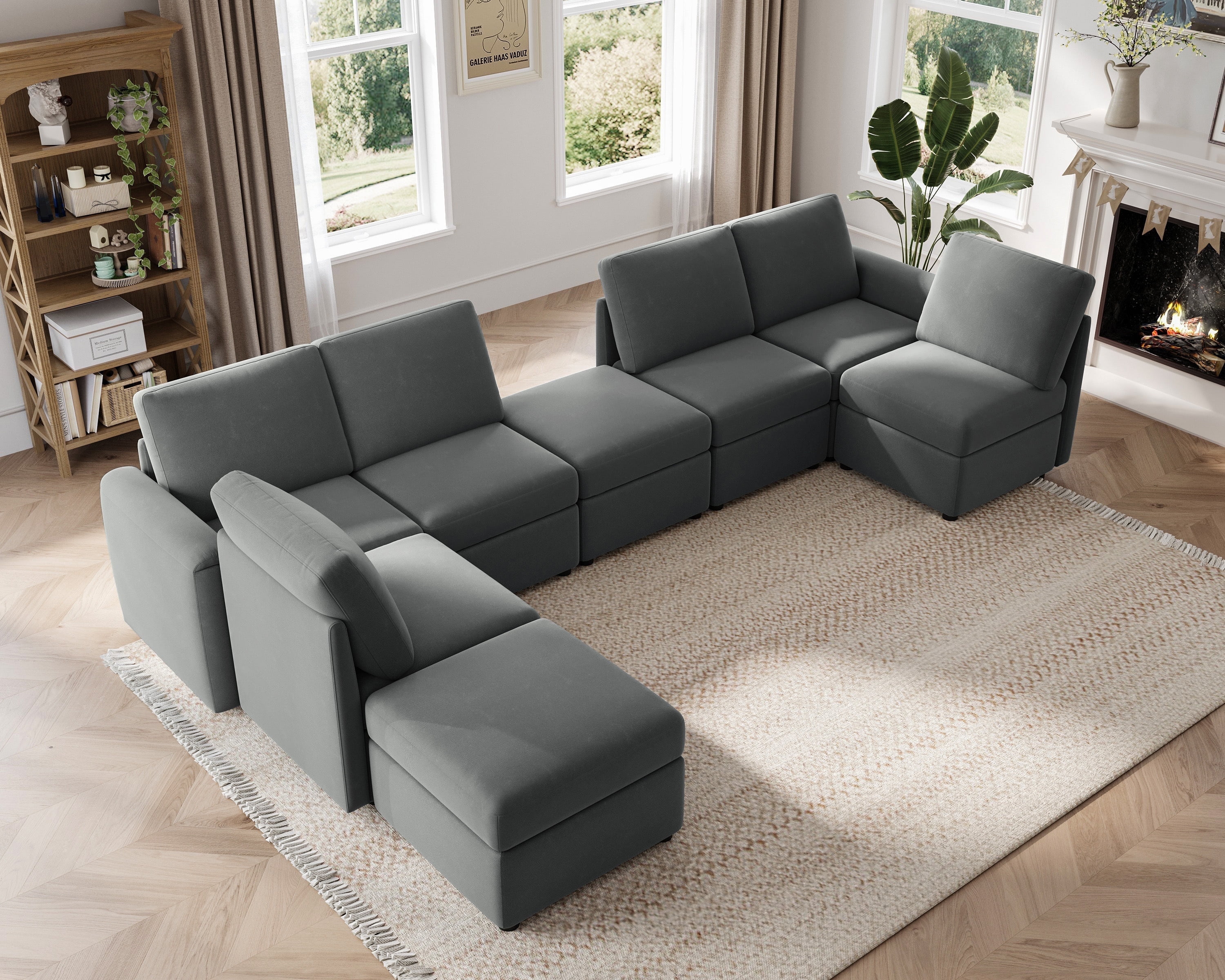 Linsy Home Oversized Modular Couch, Sectional Sofa with Storage Ottomans, Couch with Reversible Chaises, Dark Gray
