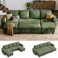 thumbnail image 1 of Linsy Home Plush Corduroy Sleeper Sofa Bed with Storage Chaise, Pull Out Couch Bed with USB, Cup Holder, Side Pocket, U Shaped Sectional Couches for Living Room, Apartment, Green, 1 of 11