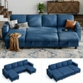 thumbnail image 1 of Linsy Home Plush Corduroy Sleeper Sofa Bed with Storage Chaise, Pull Out Couch Bed with USB, Cup Holder, Side Pocket, U Shaped Sectional Couches for Living Room, Apartment, Navy Blue, 1 of 11