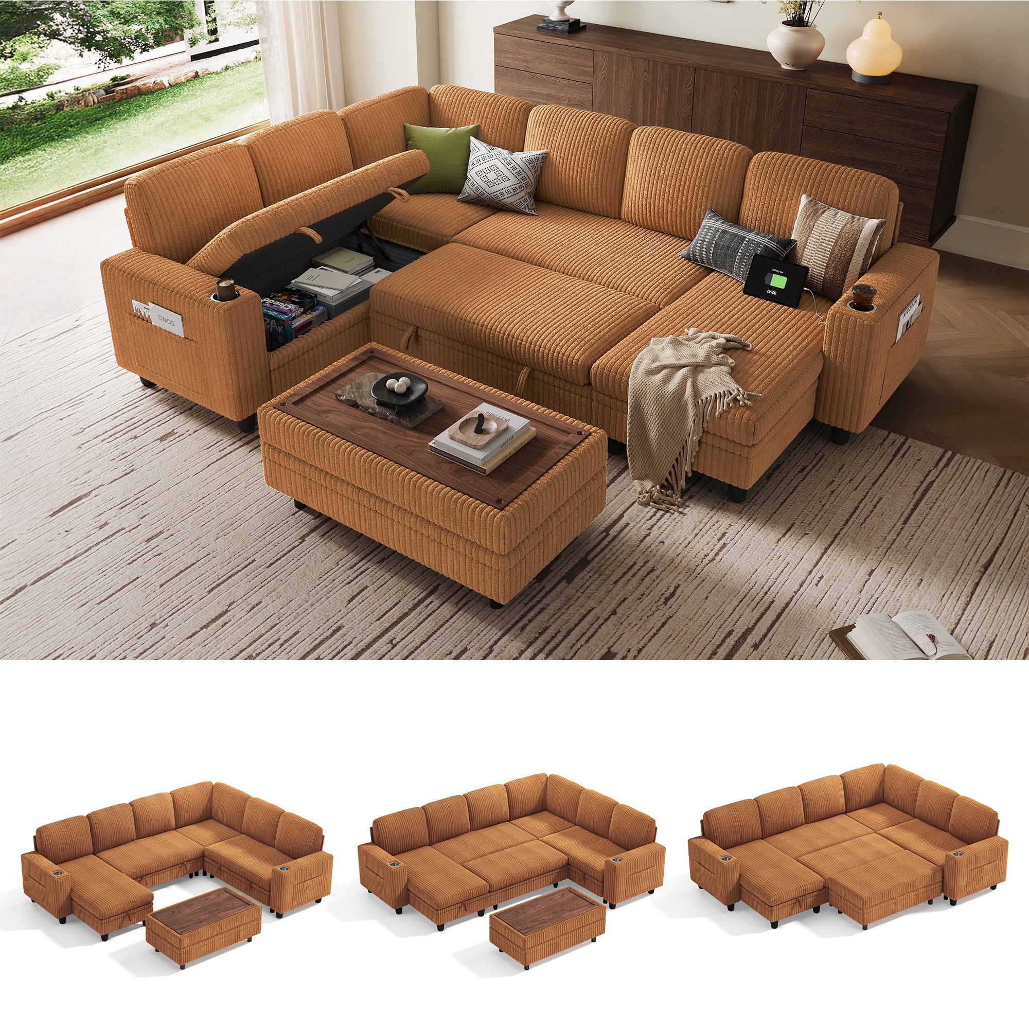 Linsy Home Plush Corduroy Sleeper Sofa Bed with Storage Seat, Pull Out ...