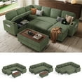 thumbnail image 1 of Linsy Home Plush Corduroy Sleeper Sofa Bed with Storage Seat, Pull Out Couch Bed with Multifunctional Storage Ottoman, 7 Seat Sectional Couches for Living Room, Apartment, Green, 1 of 11