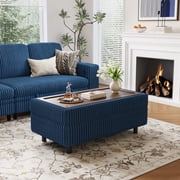 Linsy Home Plush Corduroy Storage Ottoman, Upholstered Ottoman Bench for Sofa, Coffee Table or Footrest, for Living Room, Bedroom or Entryway, Navy Blue