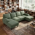thumbnail image 1 of Linsy Home Sectional Sofa for Living Room, U-Shaped Sofa Couch with Corduroy Fabric, 4 Seat Sofa Set with Double Chaise for Apartment, Army Green, 1 of 8