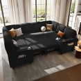 thumbnail image 1 of LINSY HOME U Shaped Modular Sectional Sofa for Living Room, Plush Corduroy Sectional Couches with USB & Cup Holder, Black, 1 of 10