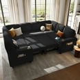 thumbnail image 1 of Linsy Home Storage Sectional Sleeper Sofa with Pull Out Bed, 8 Seat Modular Sectional Sofa with with USB & Cup Holder, Plush Corduroy Sectional Couches for Living Room, Black, 1 of 10