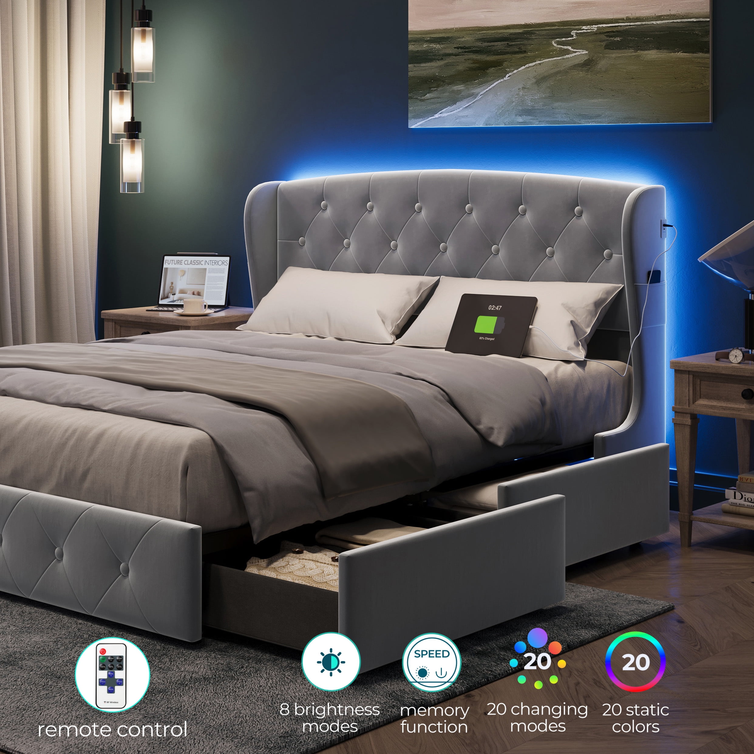 At home on sale queen bed frame