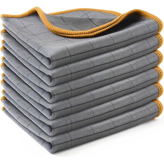 Lint Free Carbon Microfiber Cleaning Cloth Glass Window Polishing Streak Free Miracle Easy Clean Rag Reusable for Mirror Kitchen Dish Auto Detailing, Pack of 6, 12"x12"
