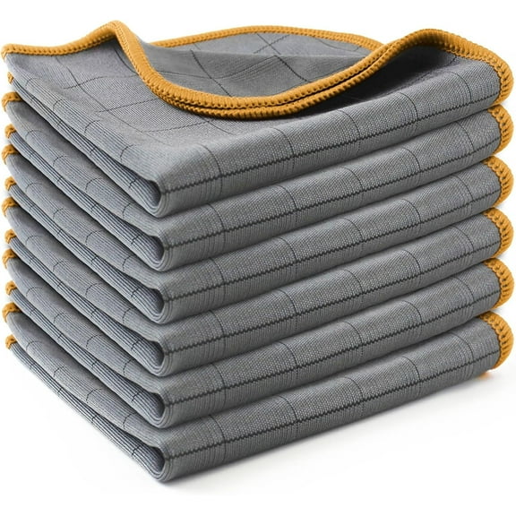 Lint Free Carbon Microfiber Cleaning Cloth Glass Window Polishing Streak Free Miracle Easy Clean Rag Reusable for Mirror Kitchen Dish Auto Detailing, Pack of 6, 12"x12"