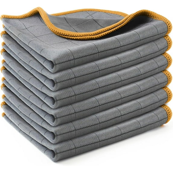 Lint Free Carbon Microfiber Cleaning Cloth Glass Window Polishing Streak Free Miracle Easy Clean Rag Reusable for Mirror Kitchen Dish Auto Detailing, Pack of 6, 12"x12"