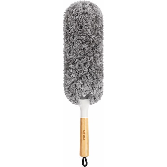 Lint Free Microfiber Duster, Washable and Reusable Duster with Bamboo Handle and Replaceable Head, Duster for Household Cleaning