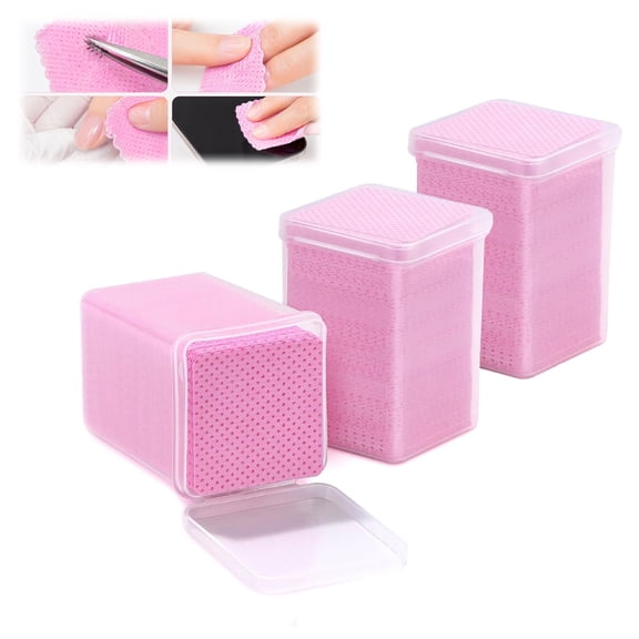 Lint Free Nail Wipes 600 PCS Non-Woven Fabric Nail Cleaning Pads, Pink Lash Extensions Glue Cleaning Wipes, Soft Cotton Squares for Salon & Home Use 4.37 Inch
