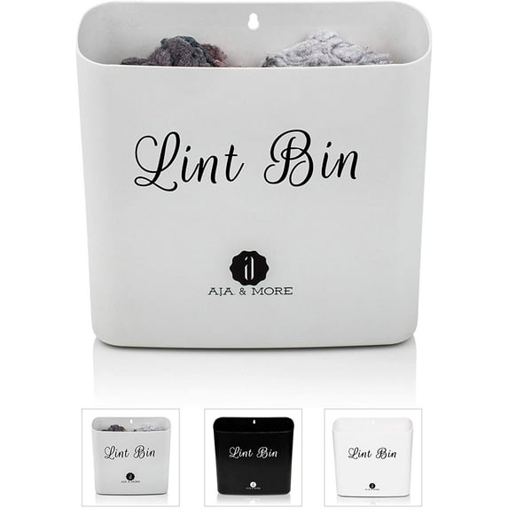 Lint Holder Bin for Laundry Room by A.J.A. & More | Space Saving Waste Bin with Magnetic Strip for Dryer, Washer, or Wall Mount (Light Grey)