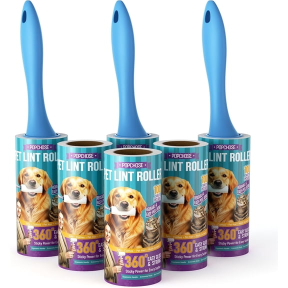 Lint Roller, 600-Sheet Extra Sticky Lint Rollers for Pet Hair, 3 Handles & 6 Sticky Rolls, Dog Cat Hair Remover for Clothes, Furniture, Couch, Car Seats - Lint Remover for Clothes Value Pack