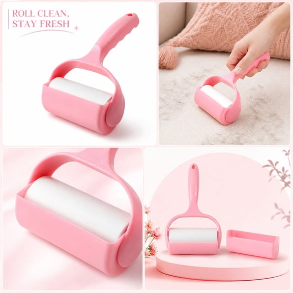 Lint Roller, Lint Roller for Clothes, Lint Remover for Clothes, Sticky Roller, 8X4.5 Inch 10Cm Roll Lint Roller Kit Including 1 Ergonomic Pink Plastic Handle, 1 Tearable Sticky