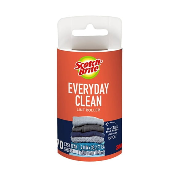 Scotch-Brite Everyday Clean Lint Roller Refill, 4 in., 1 Pack, 70 Adhesive Sheets Total, Versatile Lint Removers for Daily Cleaning and Clothes