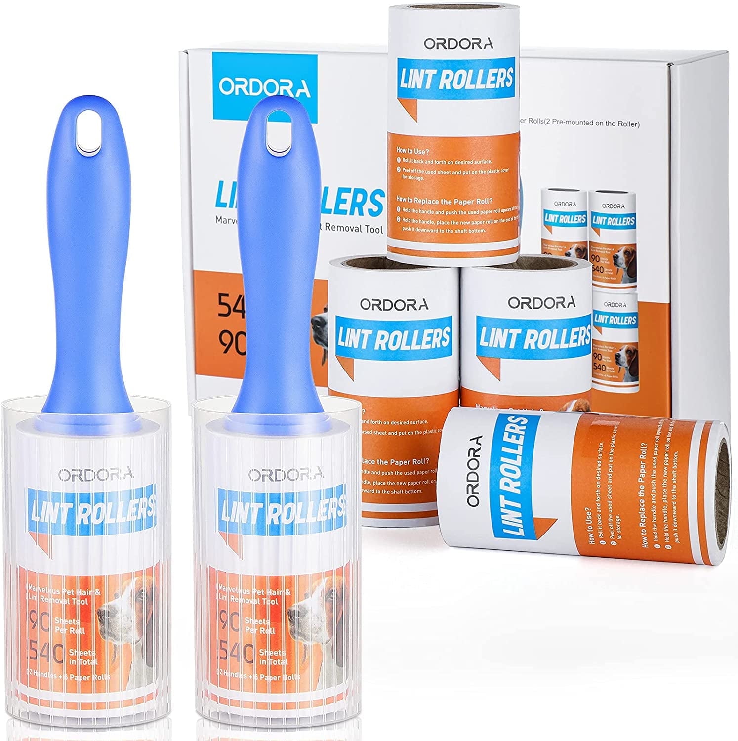 Lint Rollers, ORDORA Sticky Roller for Pet Hair Re