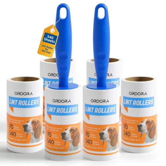 ORDORA Lint Roller for Pet Hair, Extra Sticky Rollers for Clothes 6 Pack, 540 Sheets Total