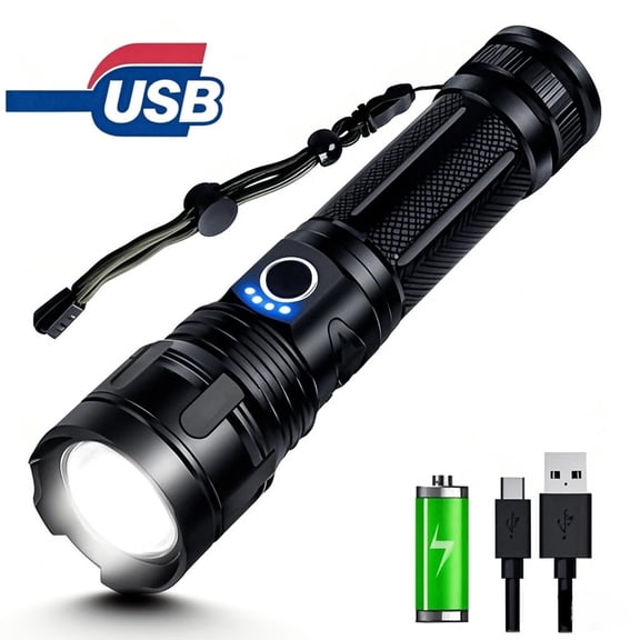 Linternas Linterna Táctica LED,5 Modos,100000 Lúmenes Súper Brillantes,Recargables por USB,Linternas de Camping con Enfoque Impermeable y Zoom